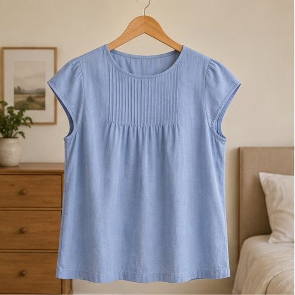 Powder Blue Pintuck Yoke Blouse